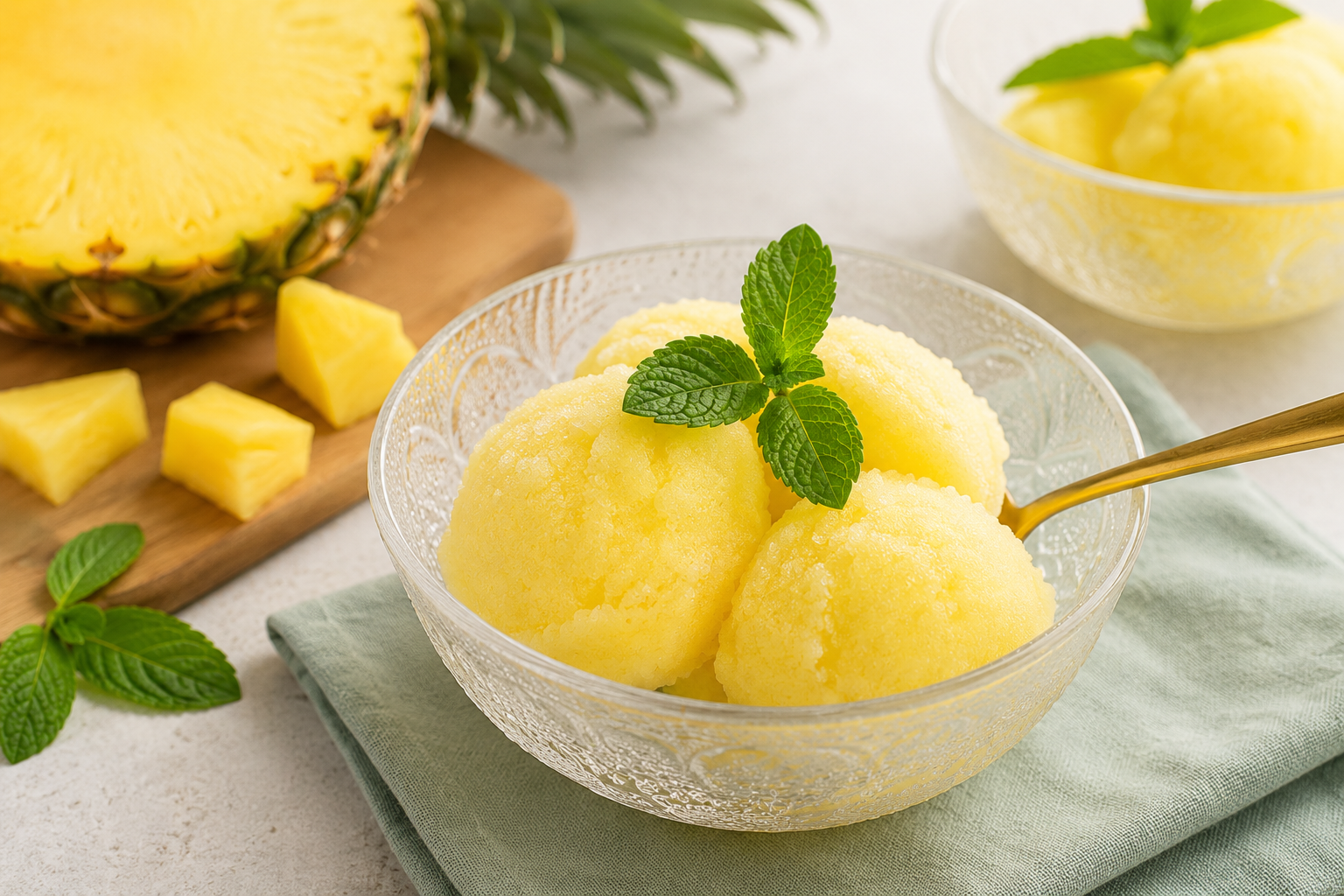 Ananas-Minz-Sorbet – die perfekte Abkühlung für heiße Sommertage